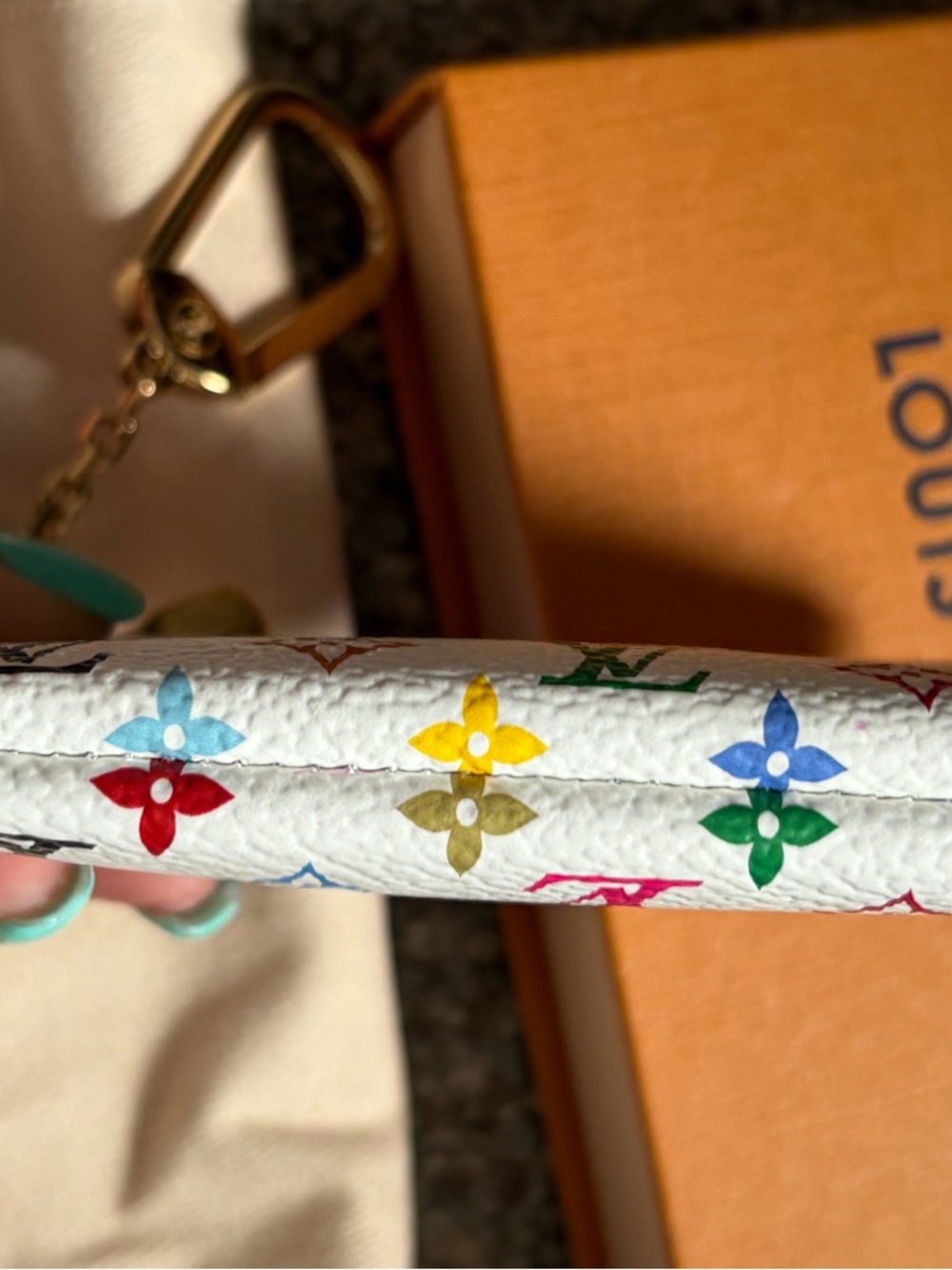 Louis Vuitton Murakami White Multicolor Monogram Key Pouch with Gold Hardware - Picture 6 of 9